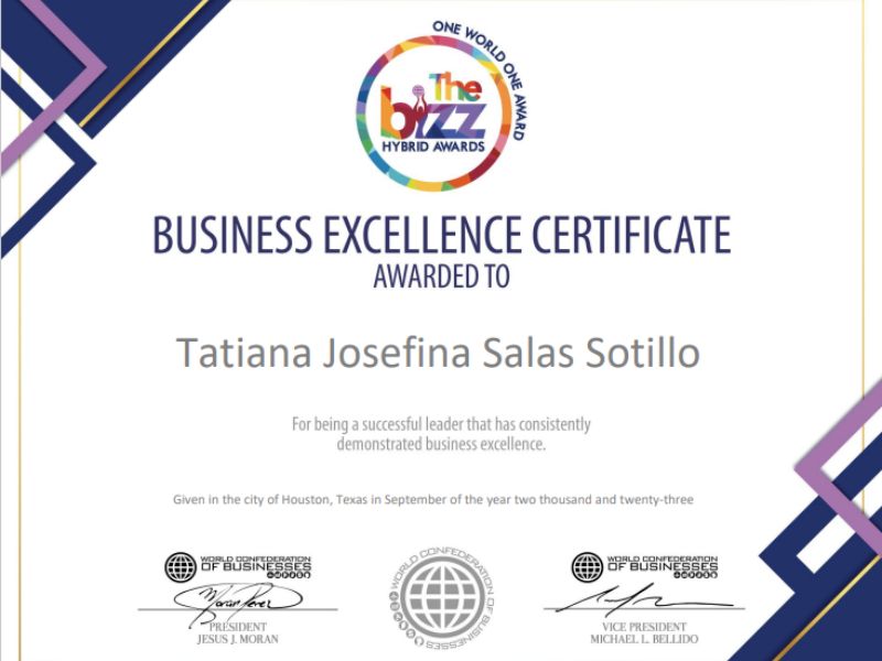 Business Excellence Certificate Tatiana Salas