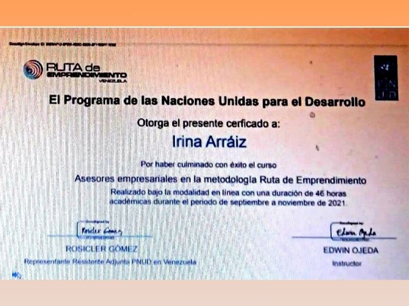 Certificado programa de las naciones unidas para el desarrollo